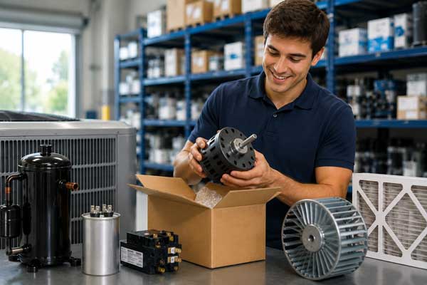 HVAC Technicians Unpacking HVAC Parts